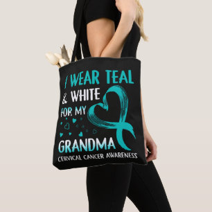 I Wear Teal And White My Grandma Cervical Cancer Tote Bag