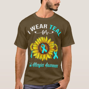 I Wear Teal For Food Allergies Awareness Sunflower T-Shirt