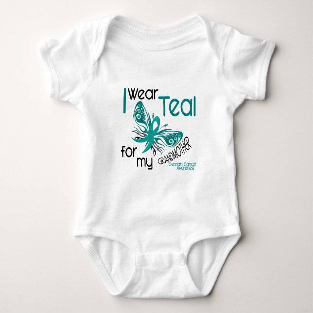 I Wear Teal For My Grandmother 45 Ovarian Cancer Baby Bodysuit (Front)