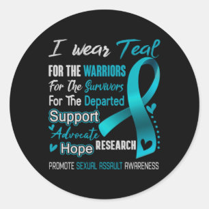 I Wear Teal For Ual Ault Awareness Comfort Colours Classic Round Sticker