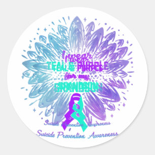 I Wear Teal Purple For Grandson Suicide Prevention Classic Round Sticker