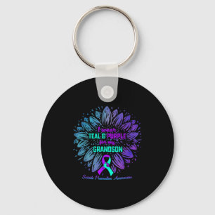 I Wear Teal Purple For Grandson Suicide Prevention Key Ring