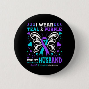 I Wear Teal Purple For My Husband Design 6 Cm Round Badge
