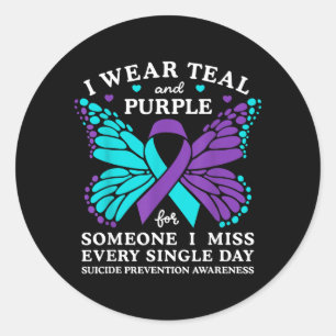 I Wear Teal Purple For Prevention Awareness Ribbon Classic Round Sticker