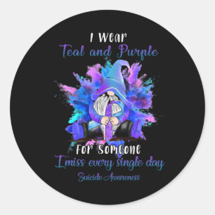 I Wear Teal Purple For Someone Gnome Suicide Aware Classic Round Sticker