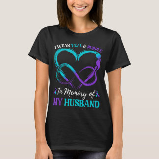 I Wear Teal Purple In Memory Of My Husband T-Shirt