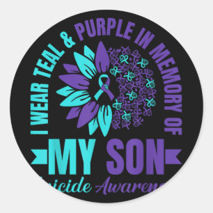 I Wear Teal Purple In Memory Of My Son Suicide Awa Classic Round Sticker