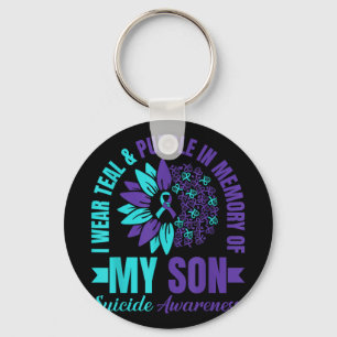 I Wear Teal Purple In Memory Of My Son Suicide Awa Key Ring