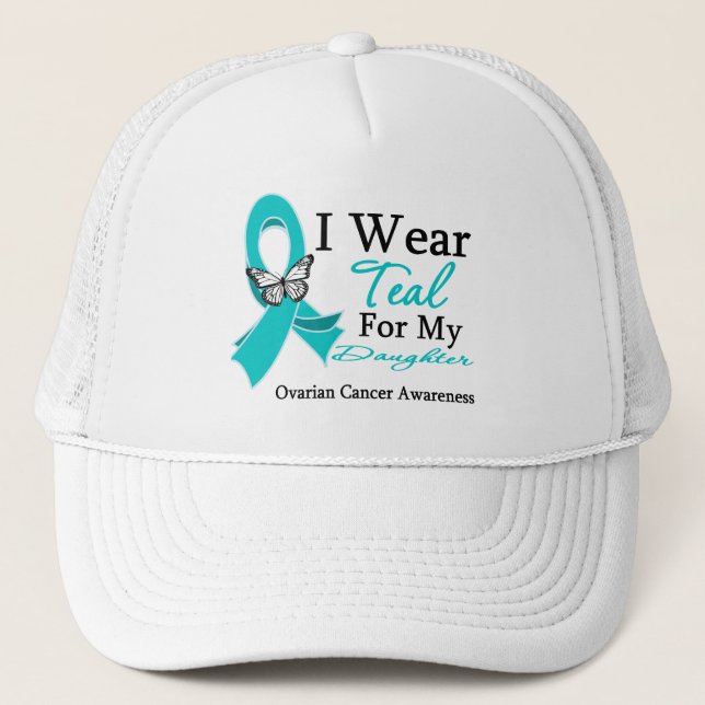 I Wear Teal Ribbon Daughter Ovarian Cancer Trucker Hat (Front)