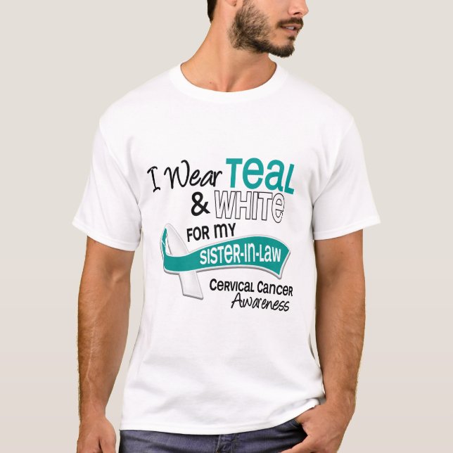 I Wear Teal White 42 Sister-In-Law Cervical Cancer T-Shirt (Front)