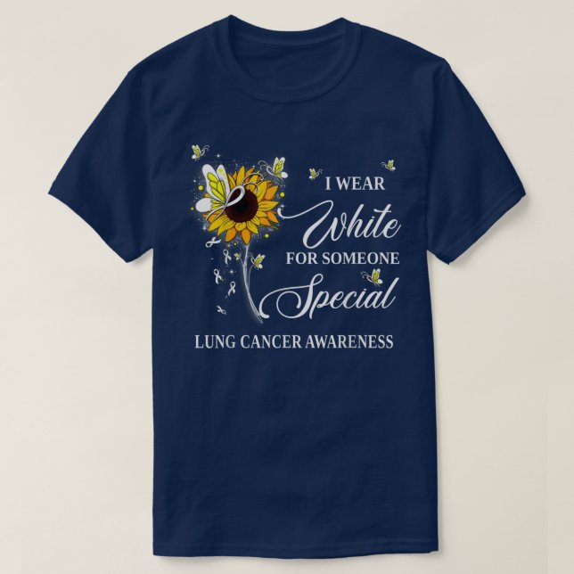 I Wear White For Lung Cancer Awareness Sunflower  T-Shirt (Design Front)