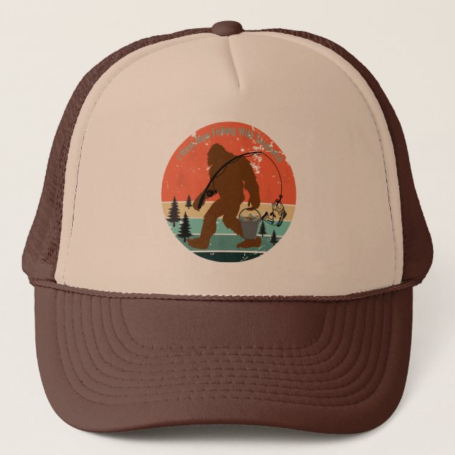 I Went Bass Fishing With Sasquatch - Retro Trucker Hat (Front)