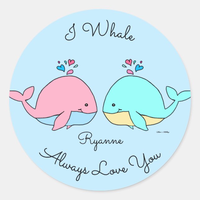 I Whale Always Love You Cute Kawaii Baby Blue Classic Round Sticker (Front)