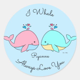 I Whale Always Love You Cute Kawaii Baby Blue Classic Round Sticker