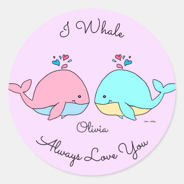 I Whale Always Love You Kawaii Pastel Pink Classic Round Sticker (Front)