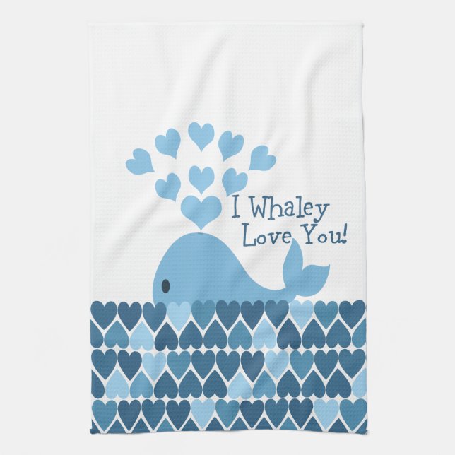 I Whaley Love You! Blue Tea Towel (Vertical)