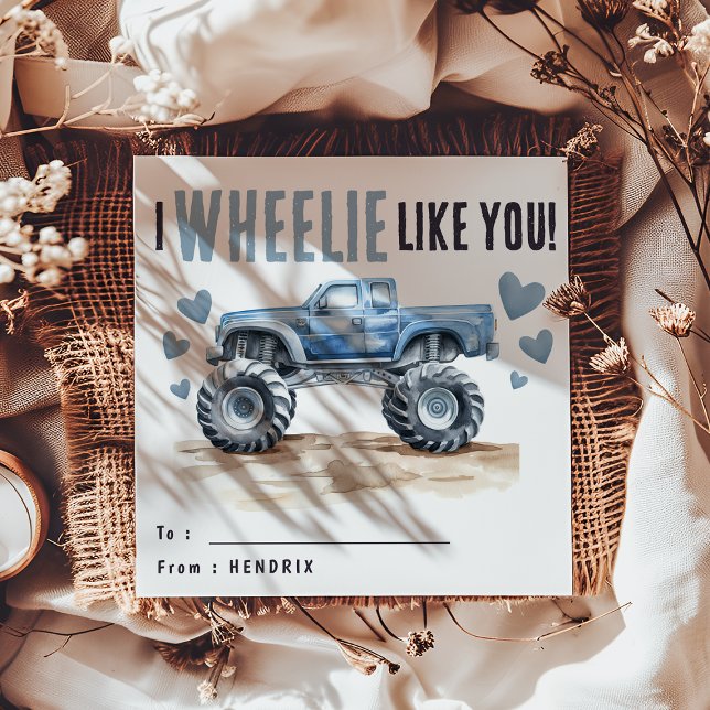 I Wheelie Like You | Blue Monster Truck Kids Holiday Card (Creator Uploaded)