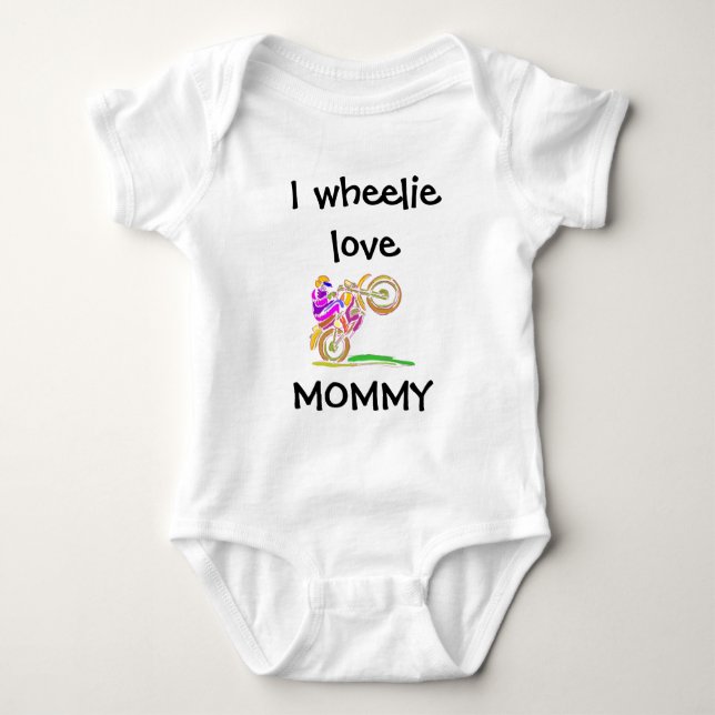 I Wheelie Love Mummy Motocross Baby Bodysuit (Front)