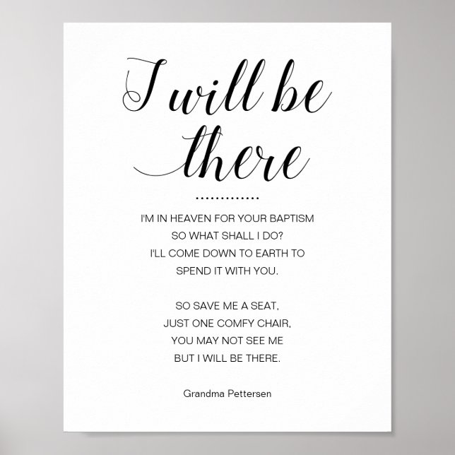 I Will Be There Memorial Poem Baptism Poster (Front)