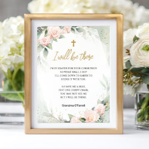I Will Be There Pink Flowers Memorial Communion Poster