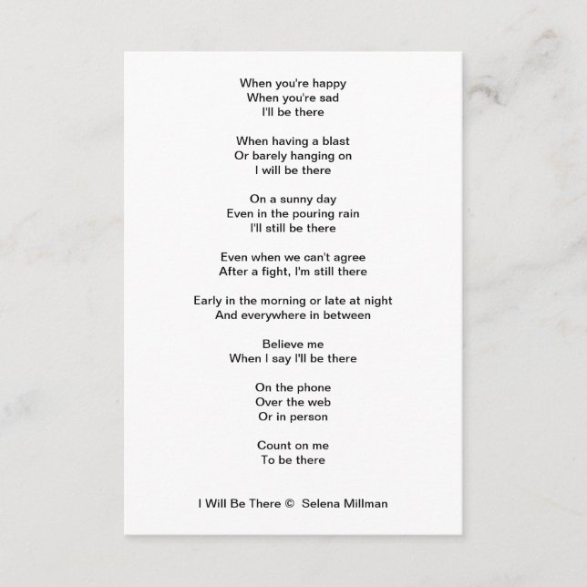 "I Will Be There" Poem Enclosure Card (Front)