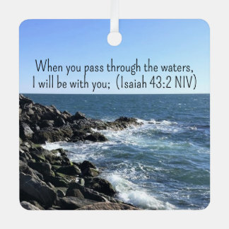 I Will Be with You Ocean Photo Bible Verse Blue Metal Tree Decoration