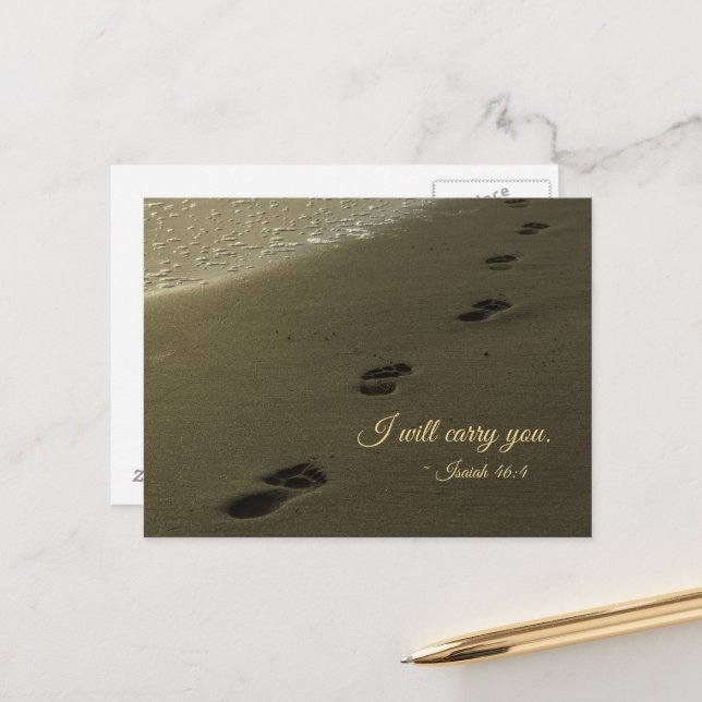 I Will Carry You Sand Footprints Postcard (Front/Back In Situ)