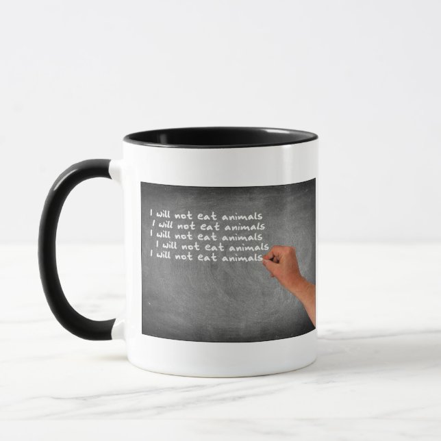 I Will Not Eat Animals Written on Blackboard Mug (Left)