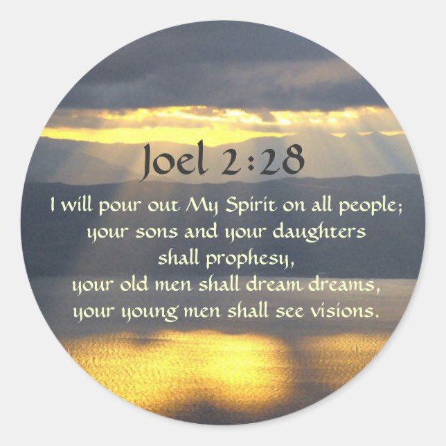 I will pour out My Spirit Joel 2 28, Bible Verse Classic Round Sticker (Front)