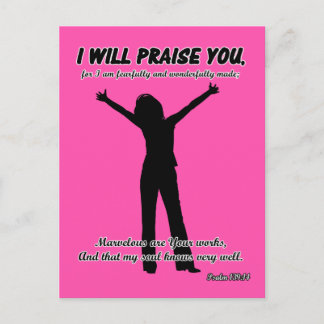 I Will Praise You - Psalm 139:14 Pink Silhouette Postcard