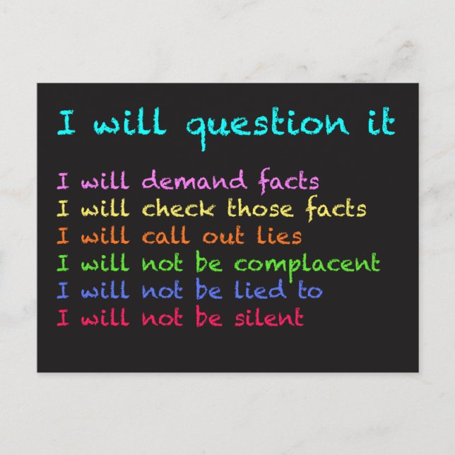 I Will Question It Postcard (Front)