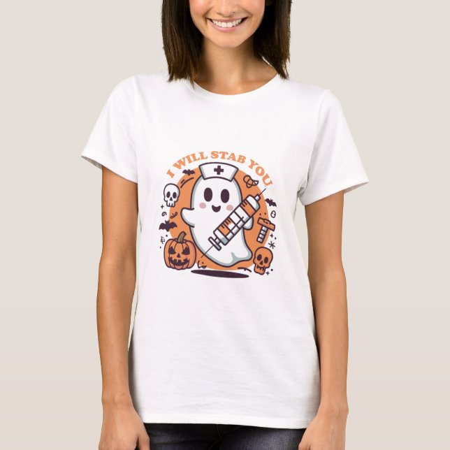 I will stab you halloween t shirt (Front)