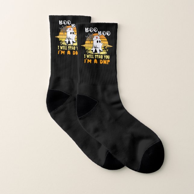 I will stab you nurse ghost boo crew DNP Halloween Socks (Pair)