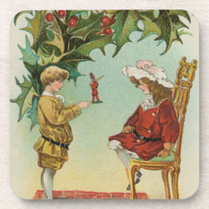 I WIsh You a Merry Christmas - vintage postcard Coaster