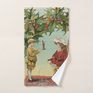 I WIsh You a Merry Christmas - vintage postcard Hand Towel