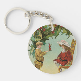 I WIsh You a Merry Christmas - vintage postcard Key Ring