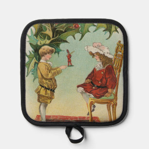 I WIsh You a Merry Christmas - vintage postcard Pot Holder