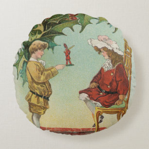I WIsh You a Merry Christmas - vintage postcard Round Cushion