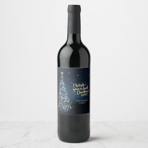 I Wish You The Best Christmas Ever,Blue Pine Tree Wine Label