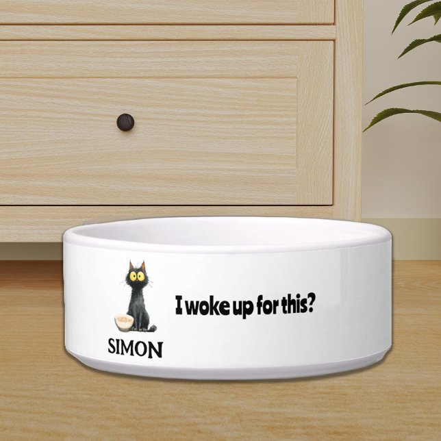 I Woke Up For This? Personalised Black Cat Bowl (Creator Uploaded)