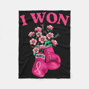 I Won Boxing Gloves Survivor Pink Ribbon Breast Ca Fleece Blanket