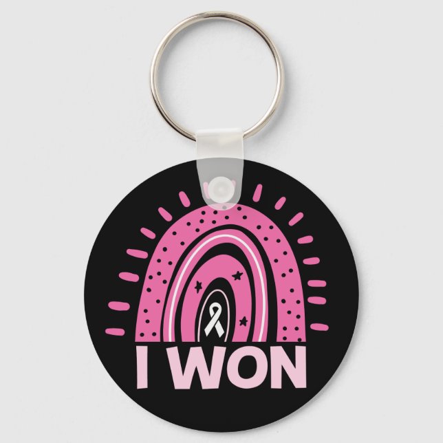 I Won Breast Cancer Survivor Pink Rainbow Key Ring (Front)