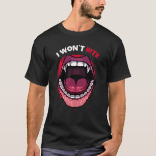 I Won’t Bite Vampire Teeth Red Lips Scary Monster T-Shirt