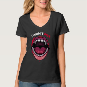 I Won’t Bite Vampire Teeth Red Lips Scary Monster  T-Shirt