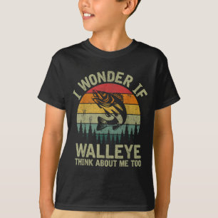 I Wonder If Walleye Think About Me Fishing Humor L T-Shirt