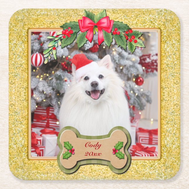 I Woof You A Merry Christmas Personalised Dog Gift Square Paper Coaster (Front)