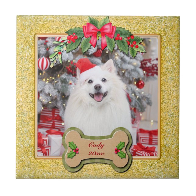 I Woof You A Merry Christmas Personalised Dog Gift Tile (Front)