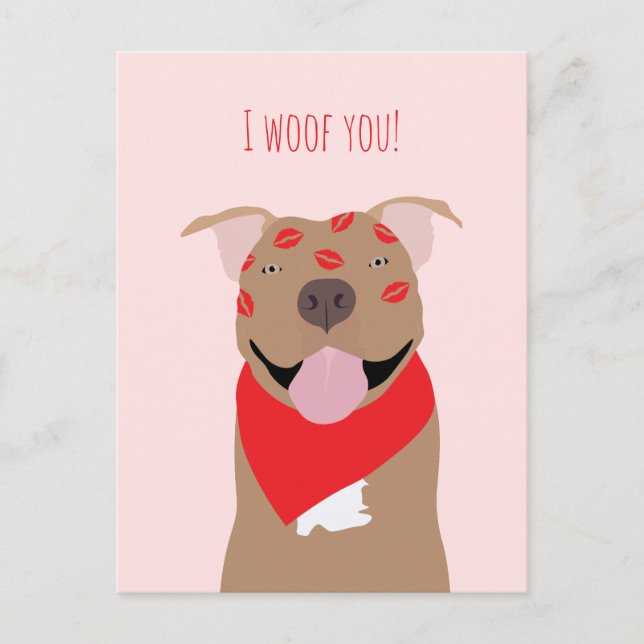 I Woof You American Bulldog Kiss Marks Holiday Postcard (Front)