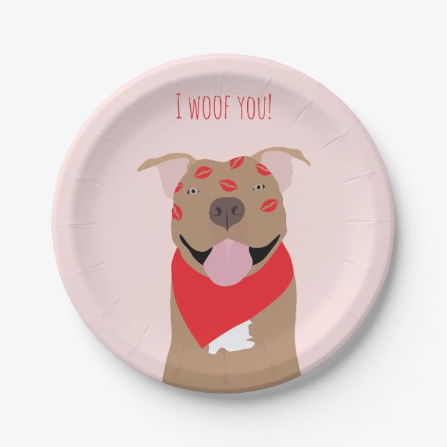 I Woof You American Bulldog Kiss Marks Paper Plate (Front)
