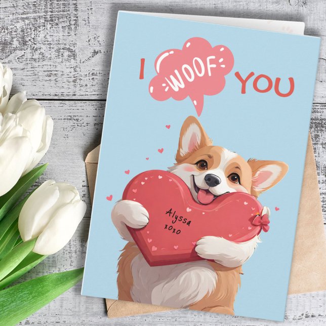 I Woof You Blue Corgi Funny Dog Pun Anniversary  Card (I Woof You Blue Corgi Funny Dog Pun Annivesary Card)